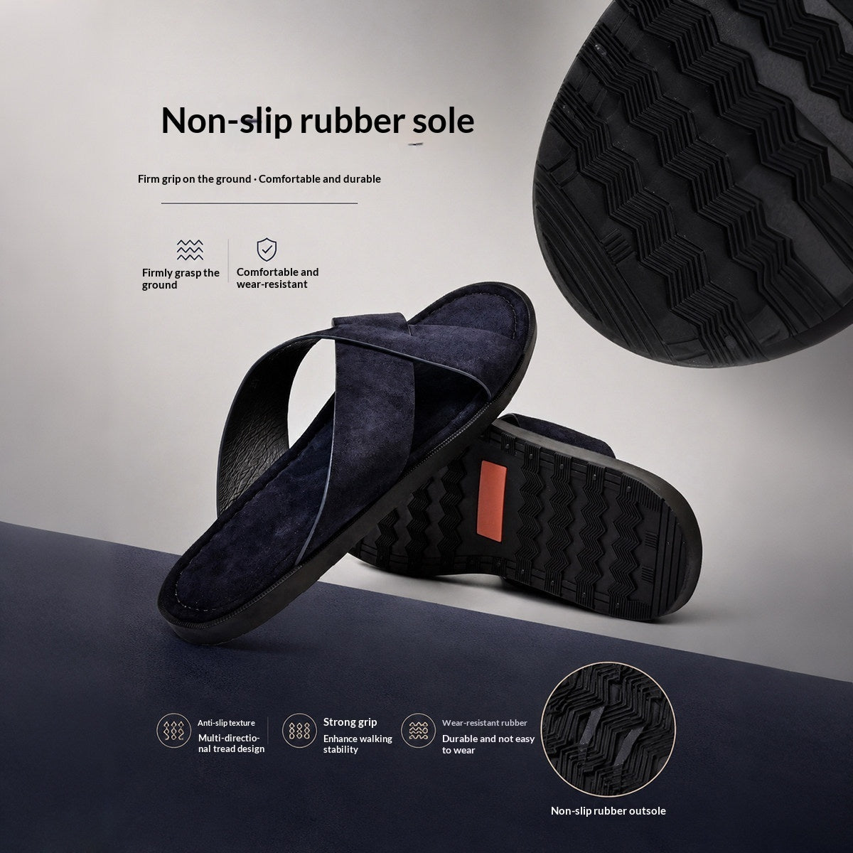 Mens Suede Slippers Summer Outdoor Cross-Strap Sandals