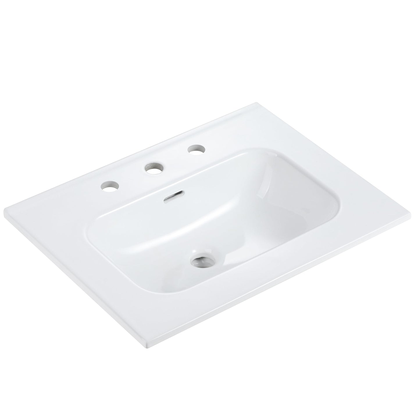 Glossy White Ceramic Integrated Sink
