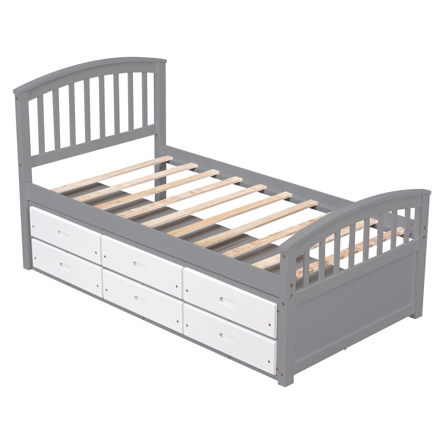 Platform Storage Bed Solid Wood Bed With 6 Drawers