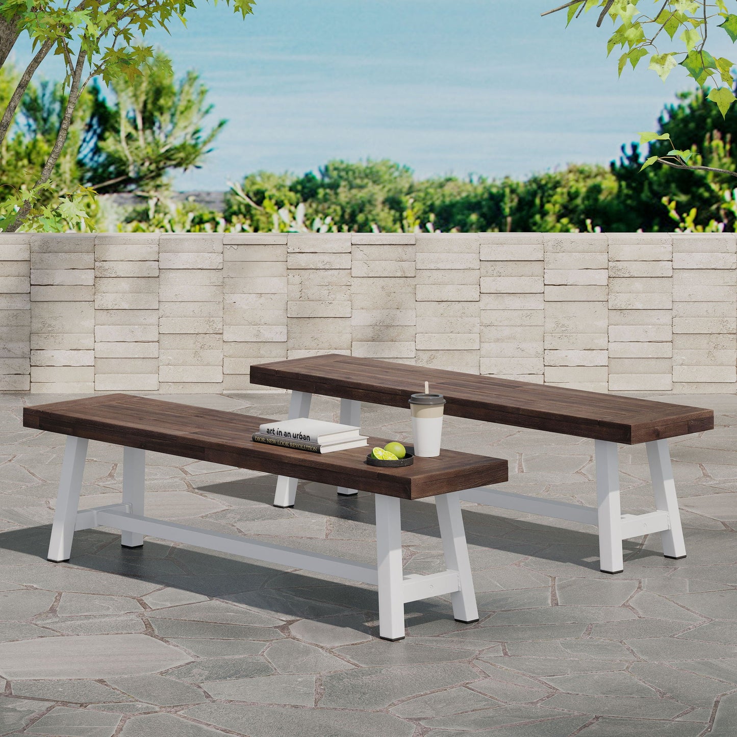 Tranquilizer Outdoor Acacia Wood Bench With Slat Panel Design