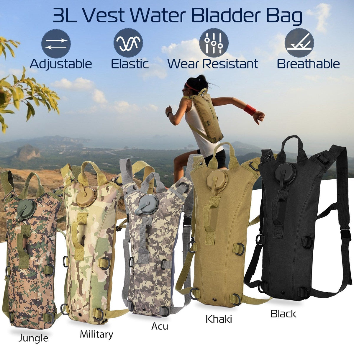 iMounTEK Tactical Hydration Pack 3L Water Bladder Adjustable Water Drink Backpack for Hiking Cycling Climbing Running