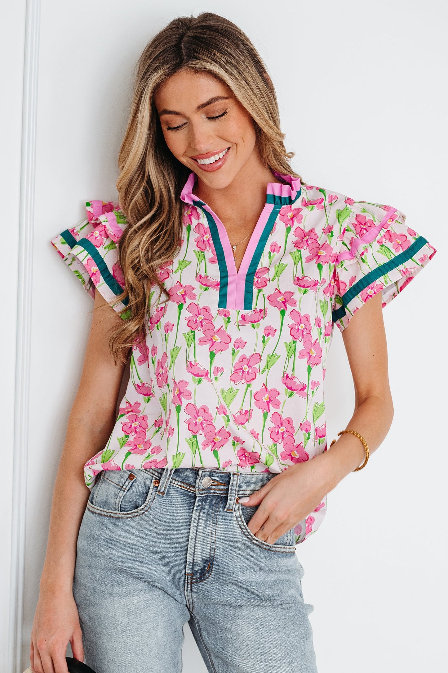 Elyse Ruffled Short Sleeve Blouse