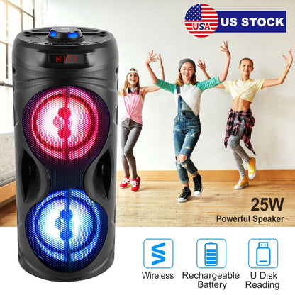 Portable Wireless Party Speaker Karaoke Machine Wireless Speaker with LED DJ Light FM Radio Supports MMC Card/USB Microphone Aux-In for Party Home TV