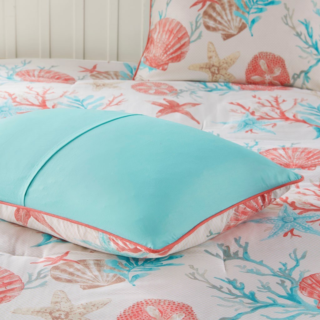 7 Piece Cotton Sateen Comforter Set Coral King