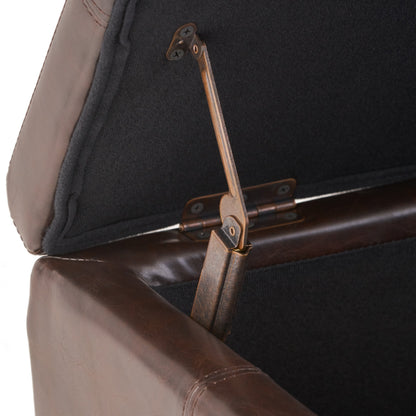 Upholstered PU Leather Storage Ottoman with Solid Wooden Legs