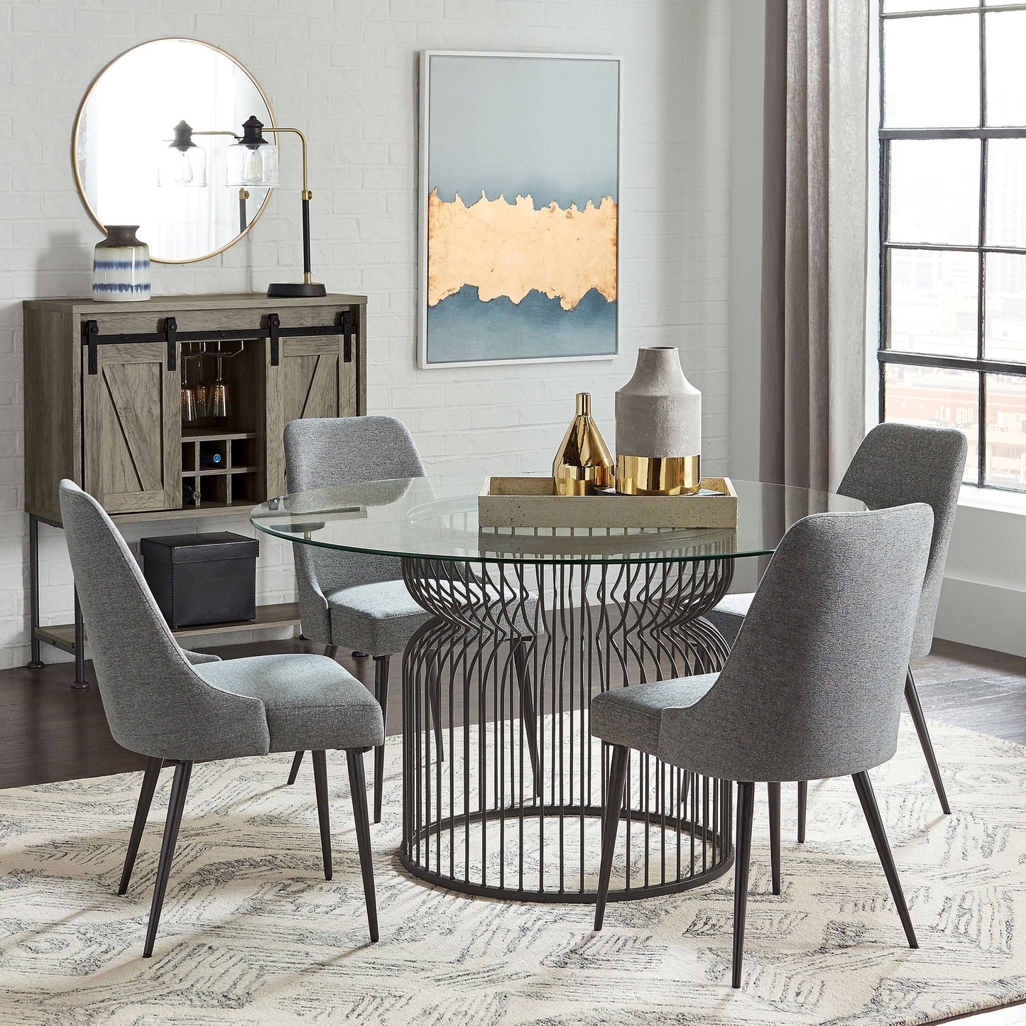 Round Dining Table Industrial Dining Table With Open Cage Base - Gunmetal