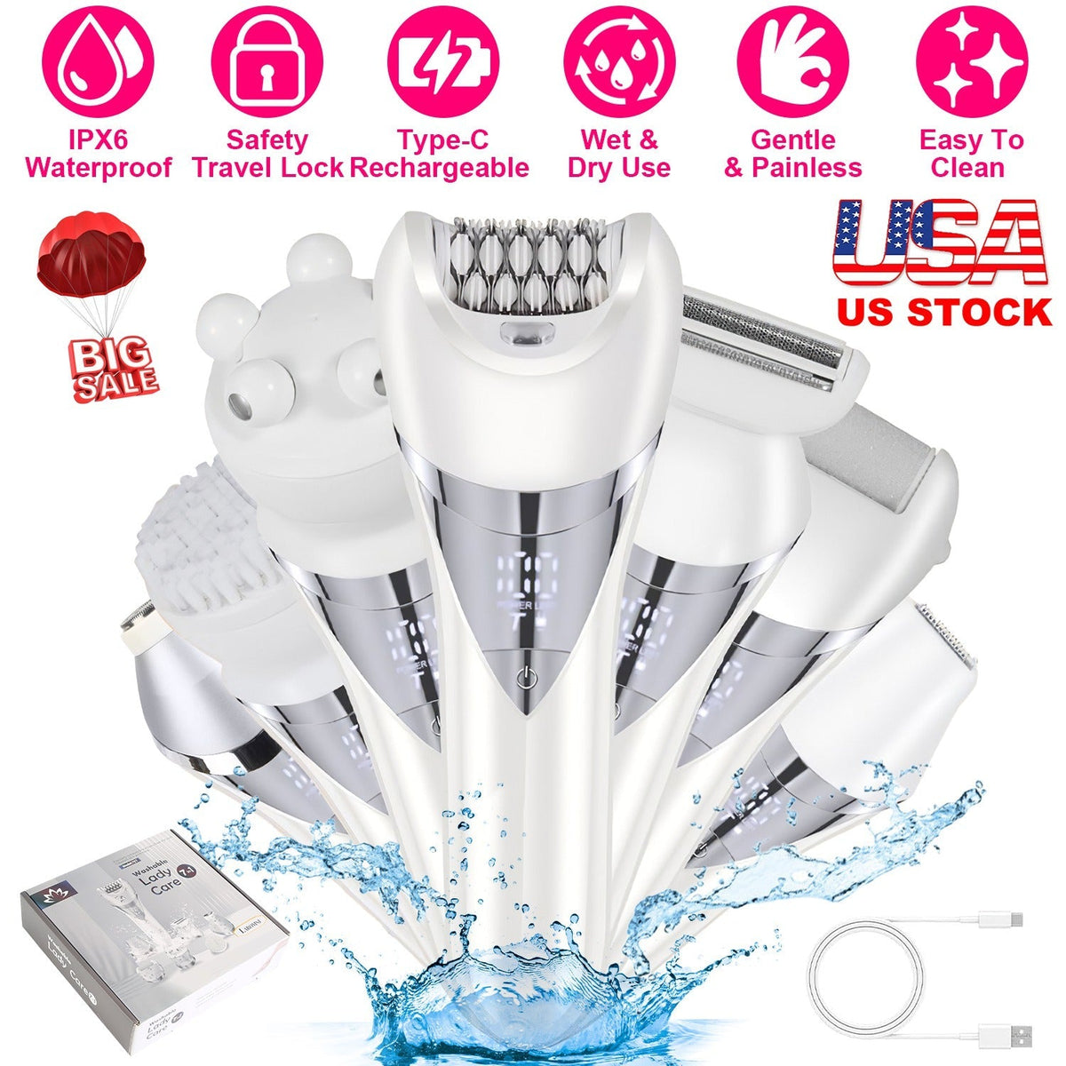 7 In 1 Electric Razor for Women Lady Hair Removal Epilators for Leg Face Arm Bikini Armpit Public Hairs IPX6 Wet and Dry Use Cordless Rechargeable Who