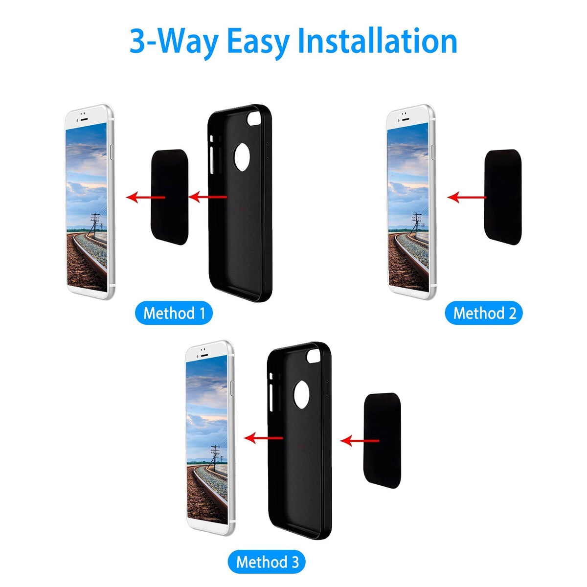 8Pcs UniversalÊMetal Plates with Strong Adhesive 4Pcs Round and 4Pcs Rectangle Metal Plates for Magnetic Car Mount Phone Holder