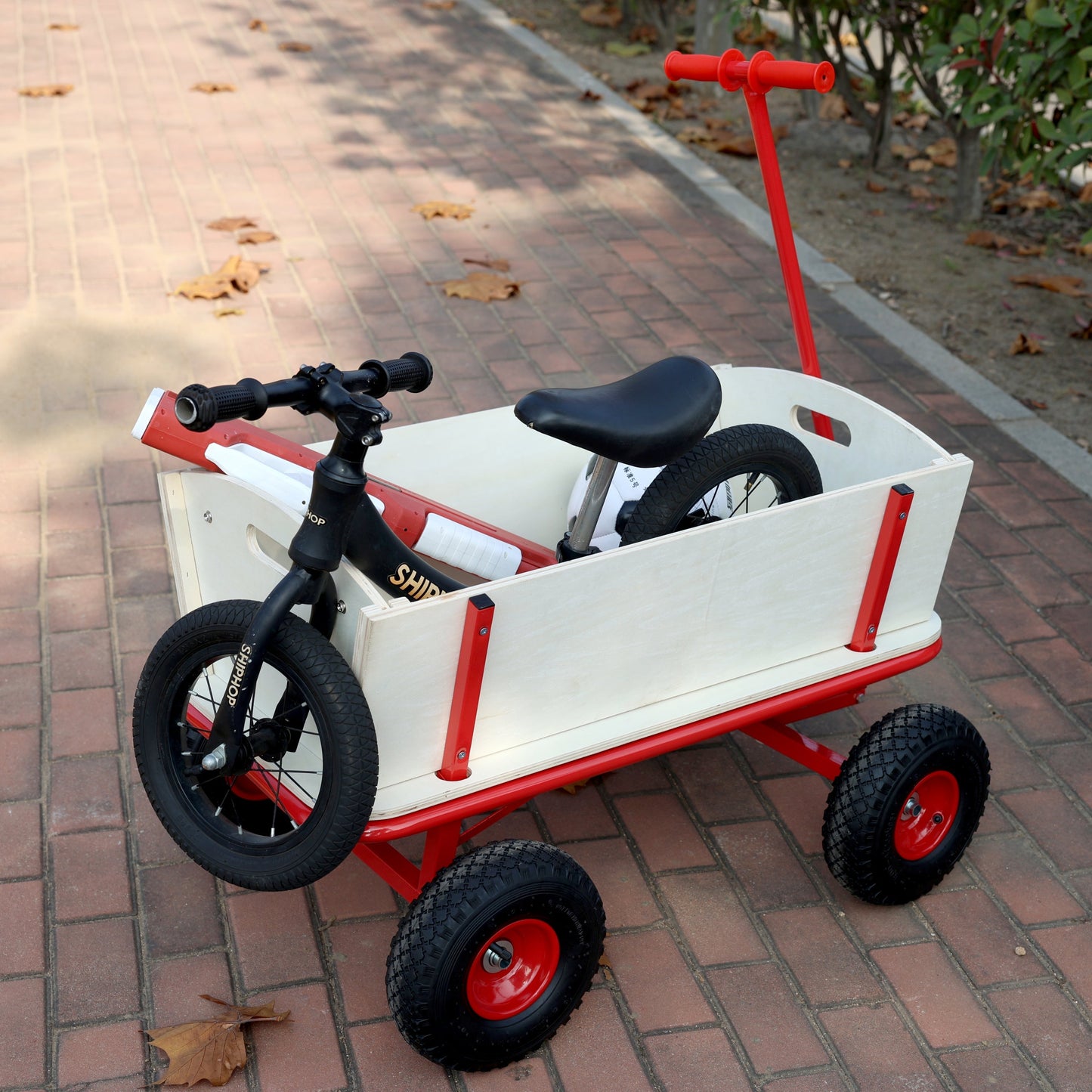 Wooden Children's Outdoor Stroller with Four-Wheel Design