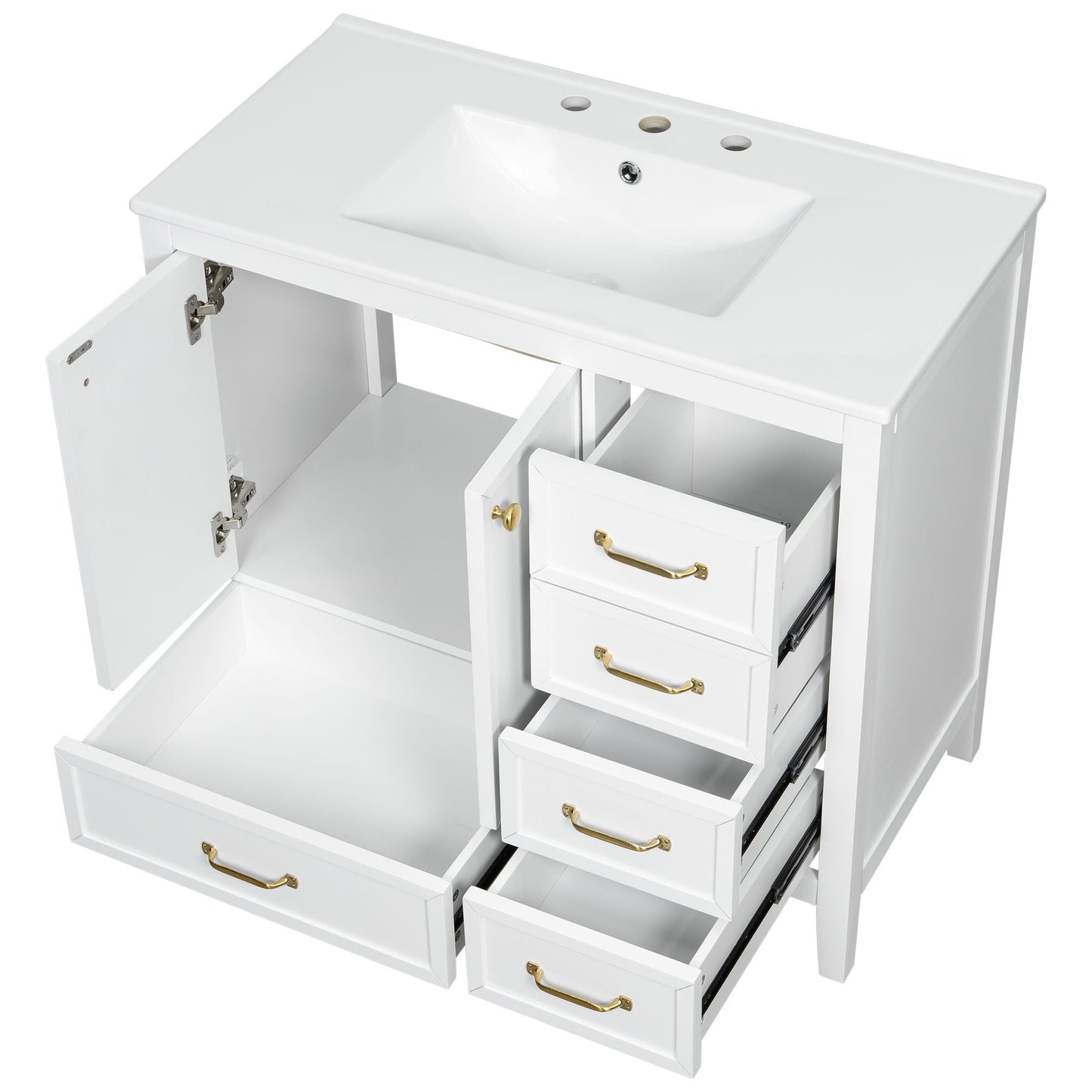 Elegant Vintage Bathroom Vanity With Sink and Soft Closing Drawers