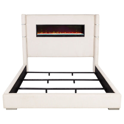 Tisdall Upholstered Eastern King Flame Visualizer Bed Cream