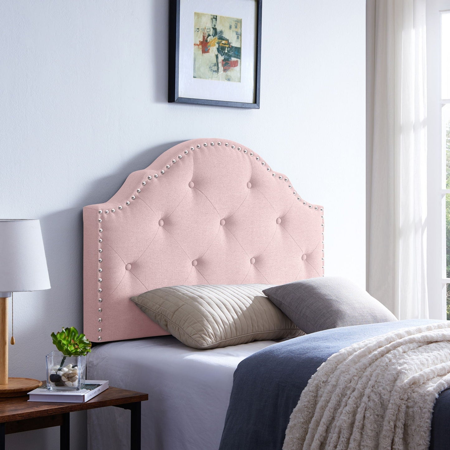 Flanner Contemporary Fabric Upholstered Twin Headboard - Blush