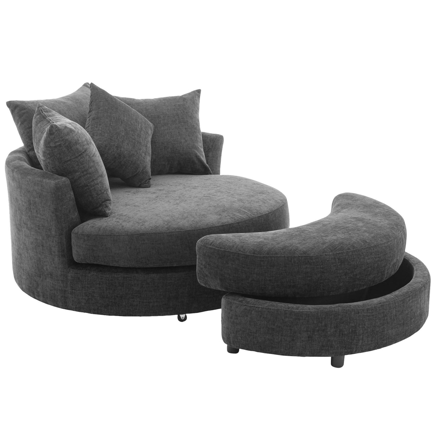 360° Swivel Accent Barrel Chair With Storage Ottoman & 4 Pillows, Modern Leisure Chair Round Accent For Living Room
