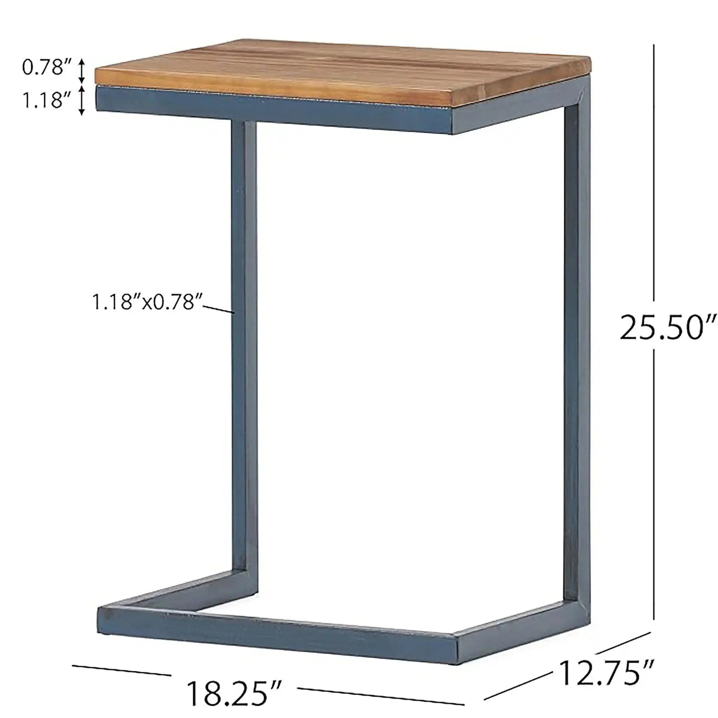 C Shaped End Table With Iron Base And Fir Wood Top