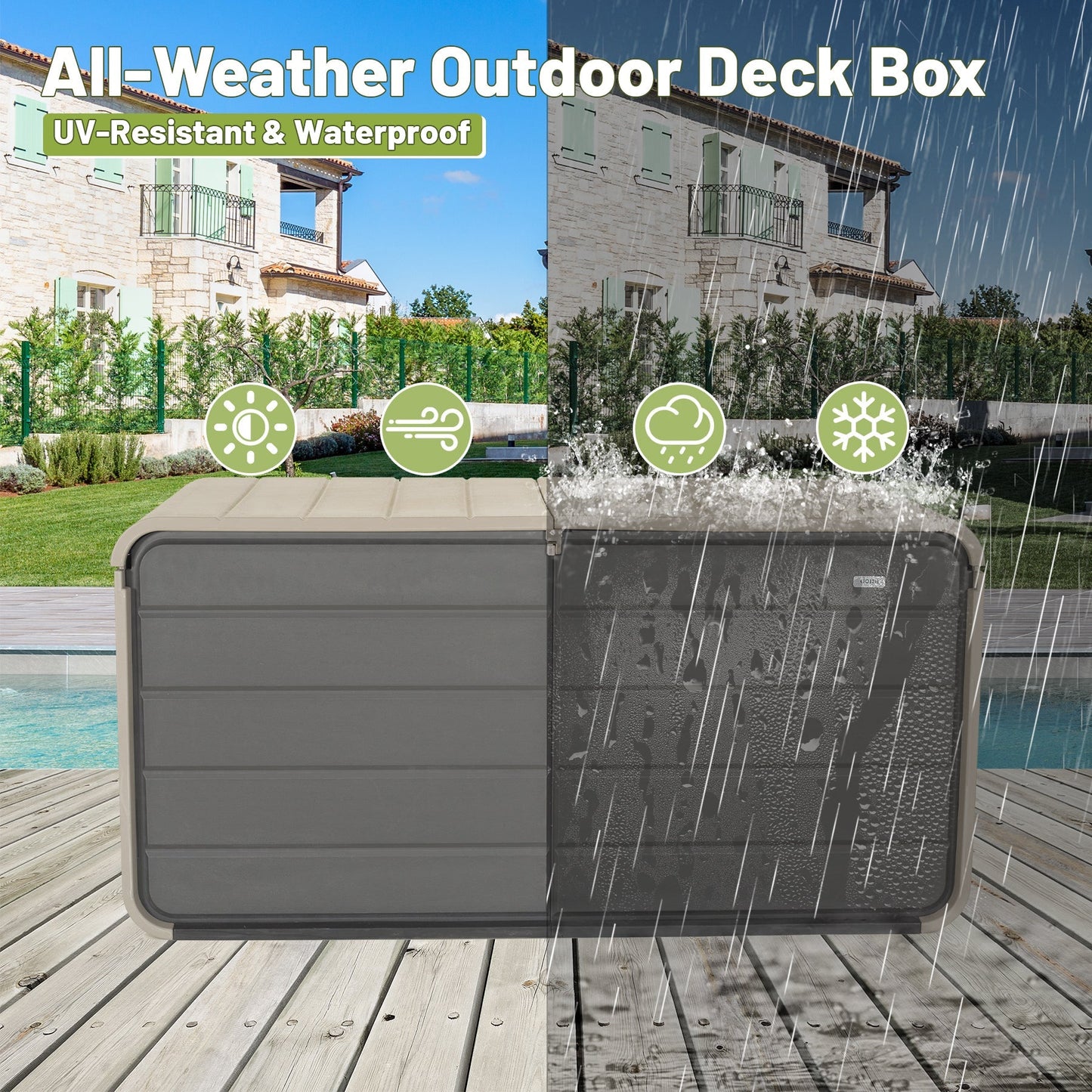 260 Gallon Plastic Deck Box with Lock and Wheels