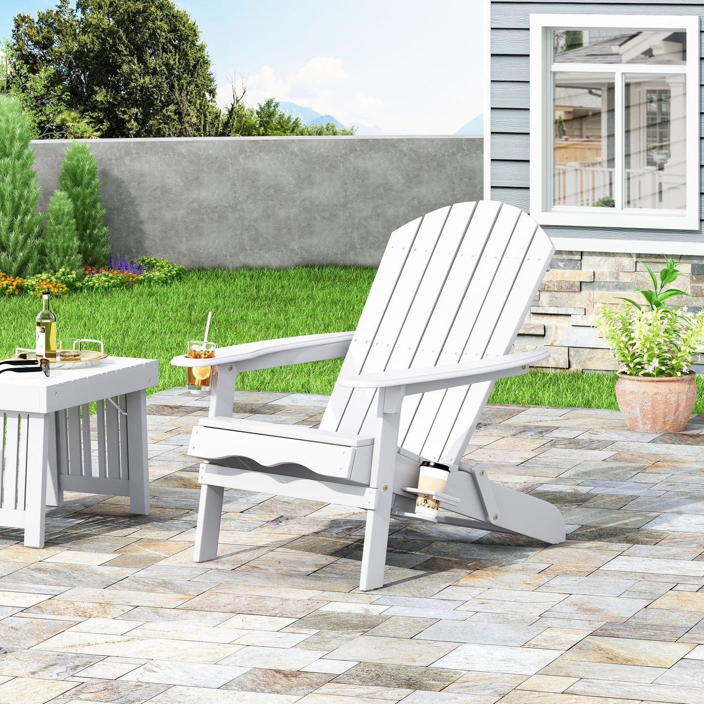 Zenithia Outdoor Foldable Adirondack Chair with 2 Cup Holders