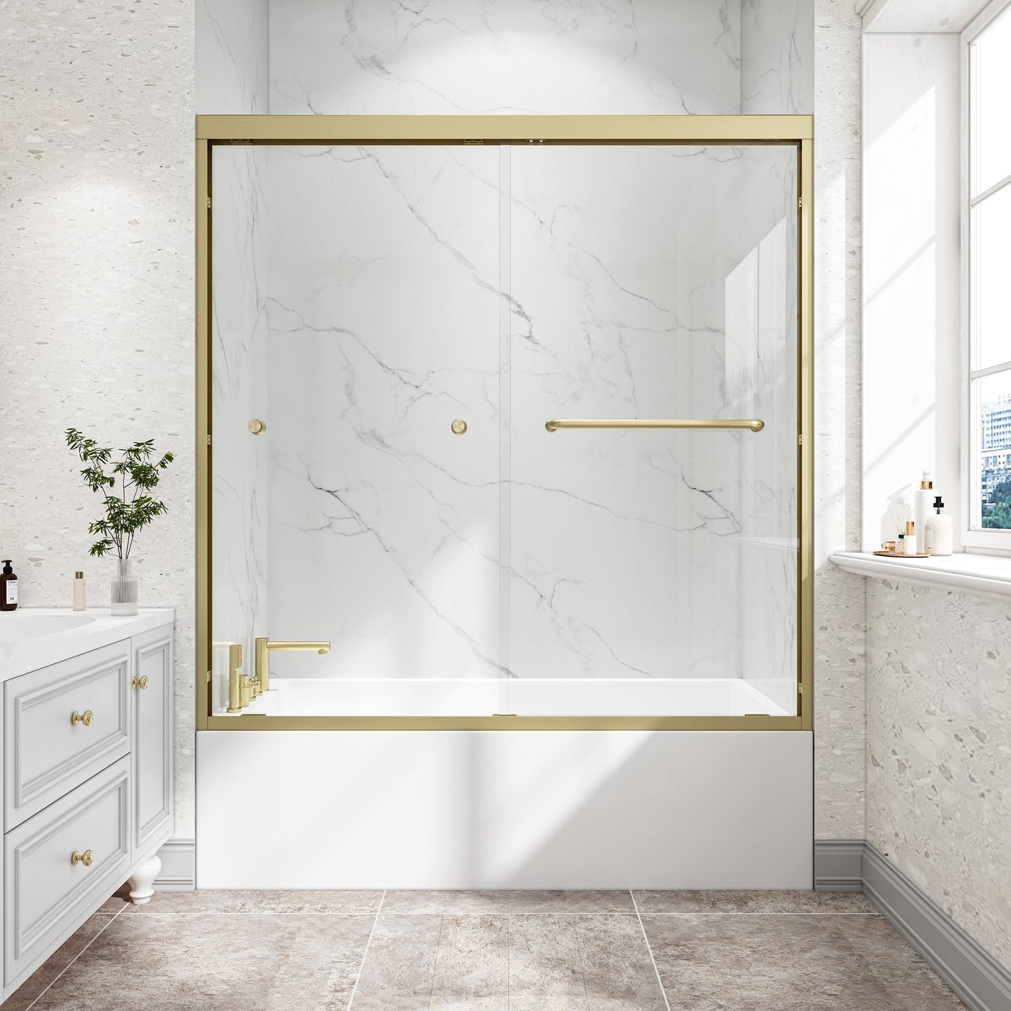 55"-60" W x 60" H Brushed Shower Door
