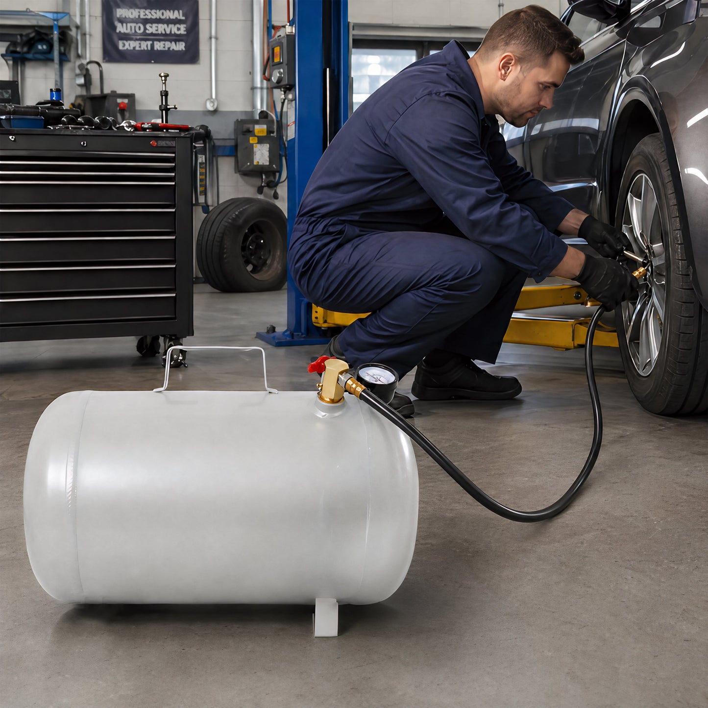 Portable 5 Gallon Aluminum Air Tank with Pressure Gauge and Hose