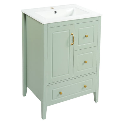 Retro Bathroom Vanity With Sink, Soft Closing Cabinet & Drawers