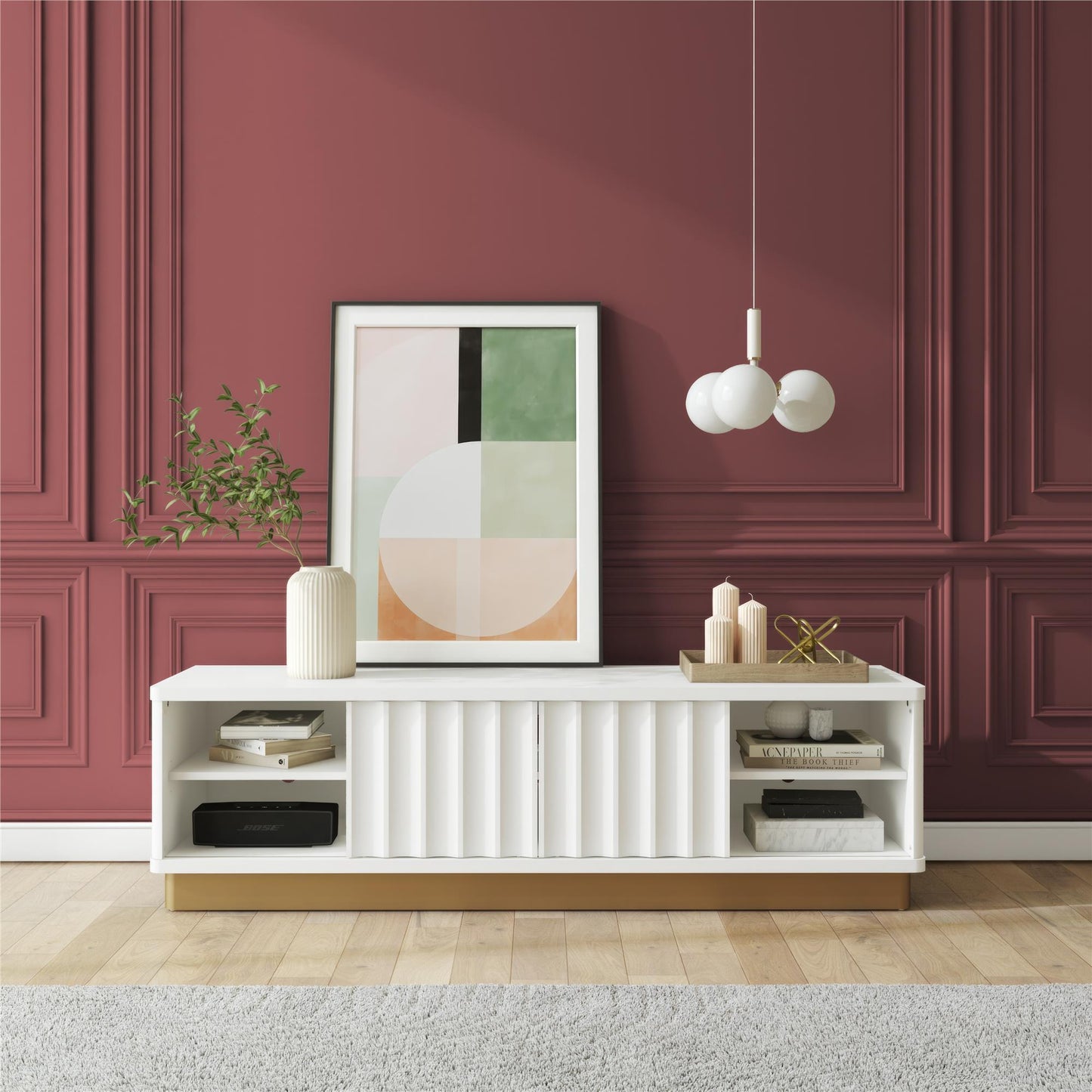 Rene - Scalloped TV Stand For TVs Up To 65" - White