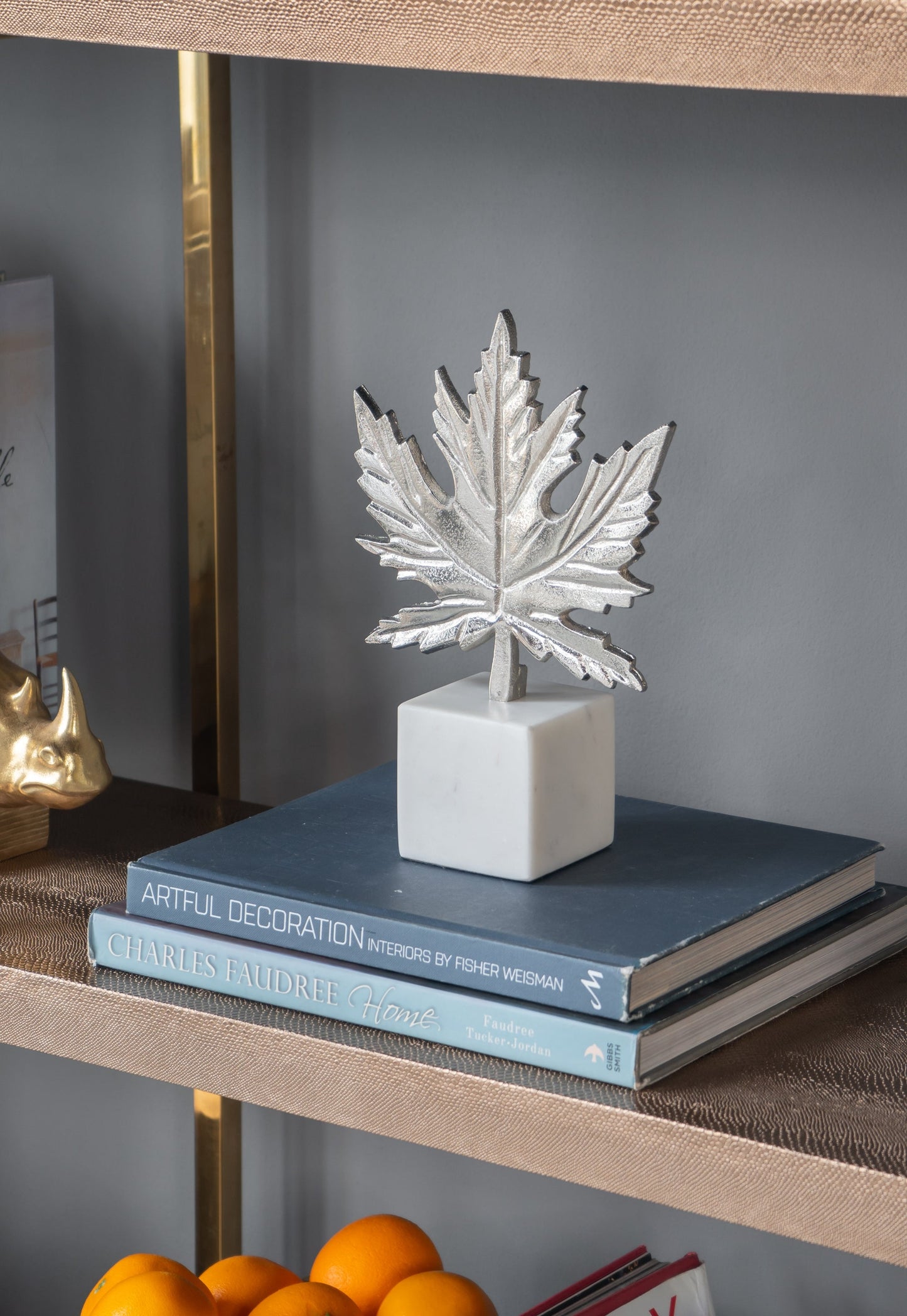 Aluminum Leaf Sculpture with Marble Base