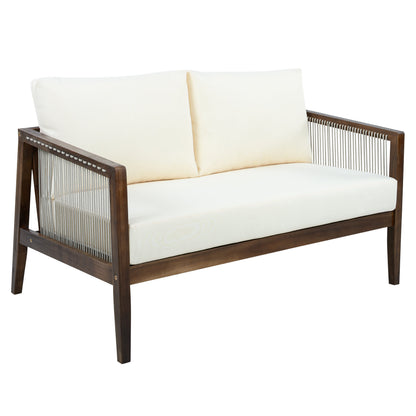 Outdoor 4-Piece Sofa Set, Acacia Wood Frame with Rope Detail