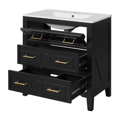 Retro Bathroom Vanity With Sink Combo, Free Standing Single Set With 3 Drawers