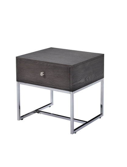 Iban End Table - Gray Oak / Chrome