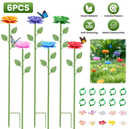 Metal Bee Watering Stations 6-Pack with Anti-Drowning Design