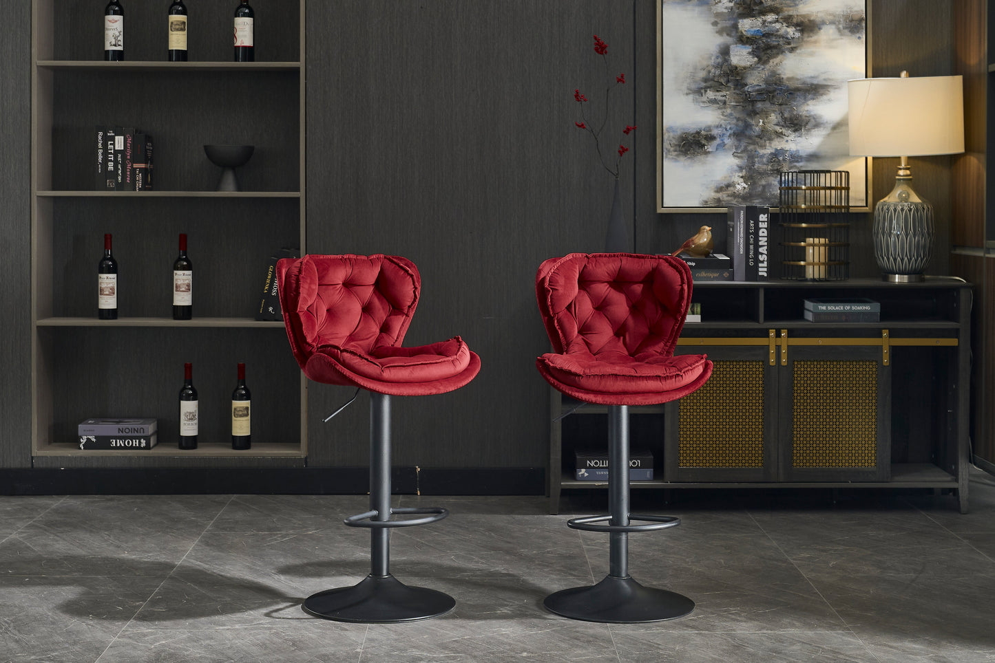 Set of 2 Bar Stools with Powder Footrest and Base