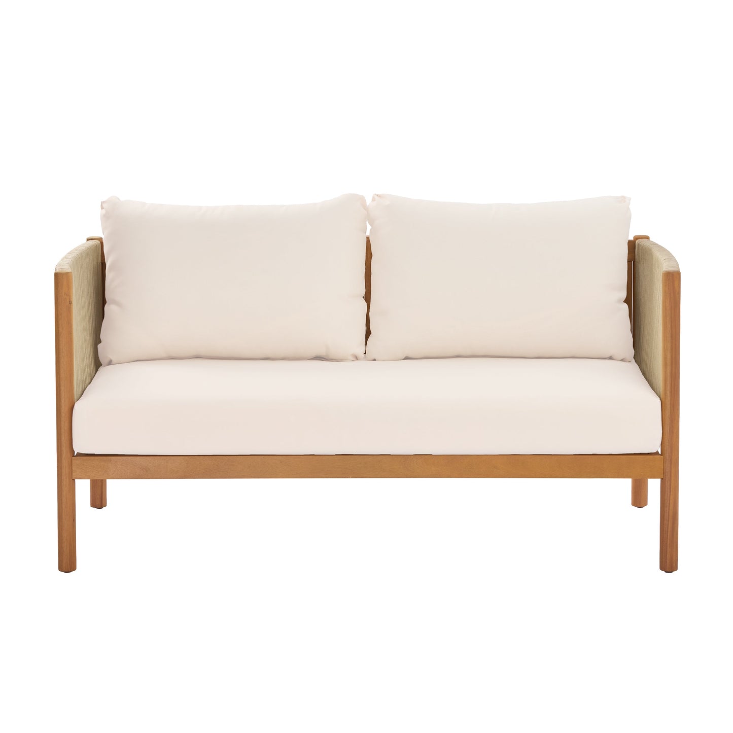 Outdoor Loveseat and Coffee Table Set with Acacia Wood Frame in Teak Look