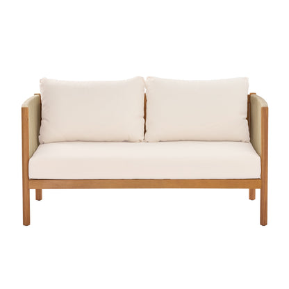 Outdoor Loveseat and Coffee Table Set with Acacia Wood Frame in Teak Look