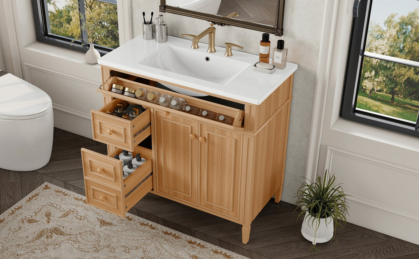 36" Bathroom Vanity with Sink, Solid Wood & MDF Cabinet