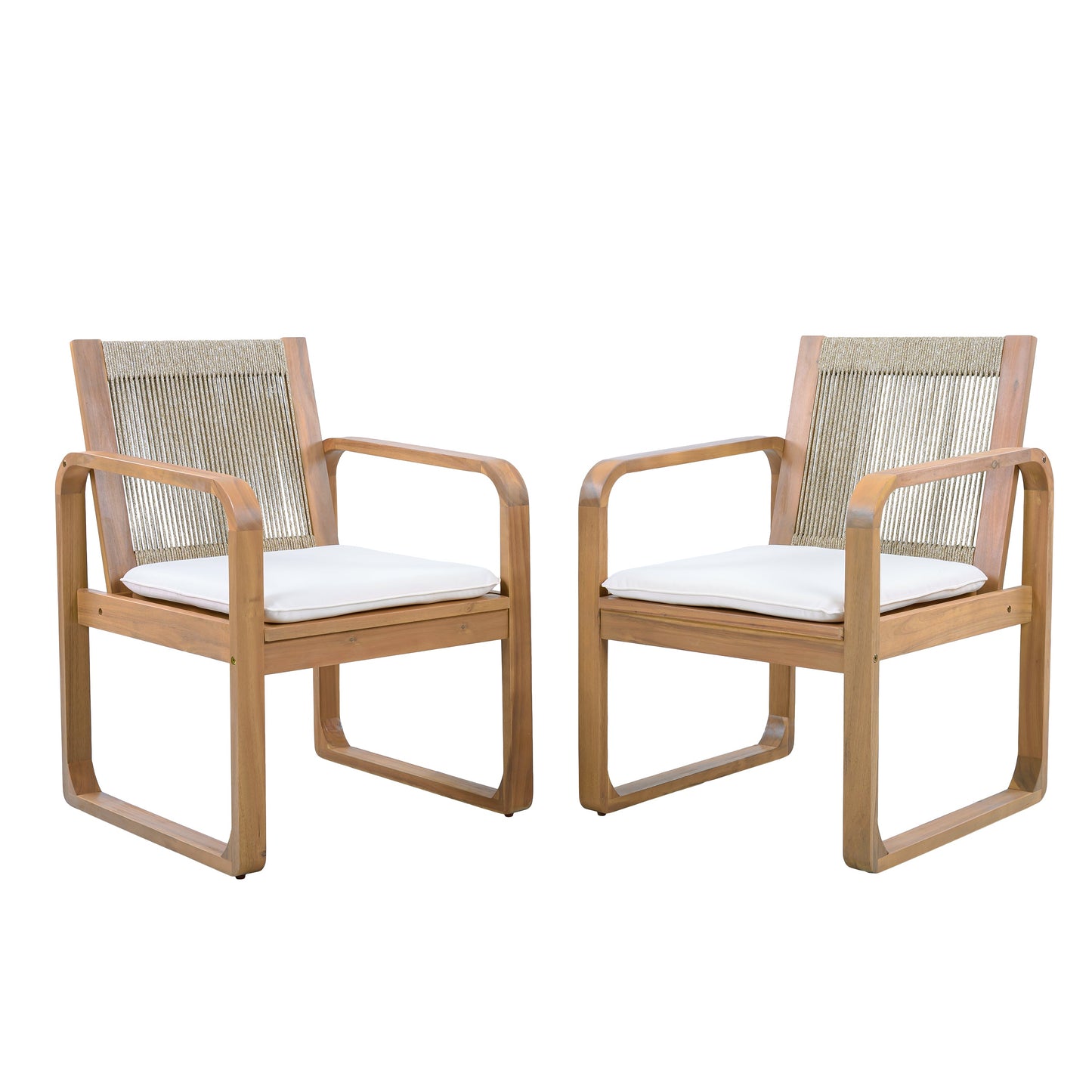 2-Piece Outdoor Dining Chairs Set: Acacia Wood with Rope Back