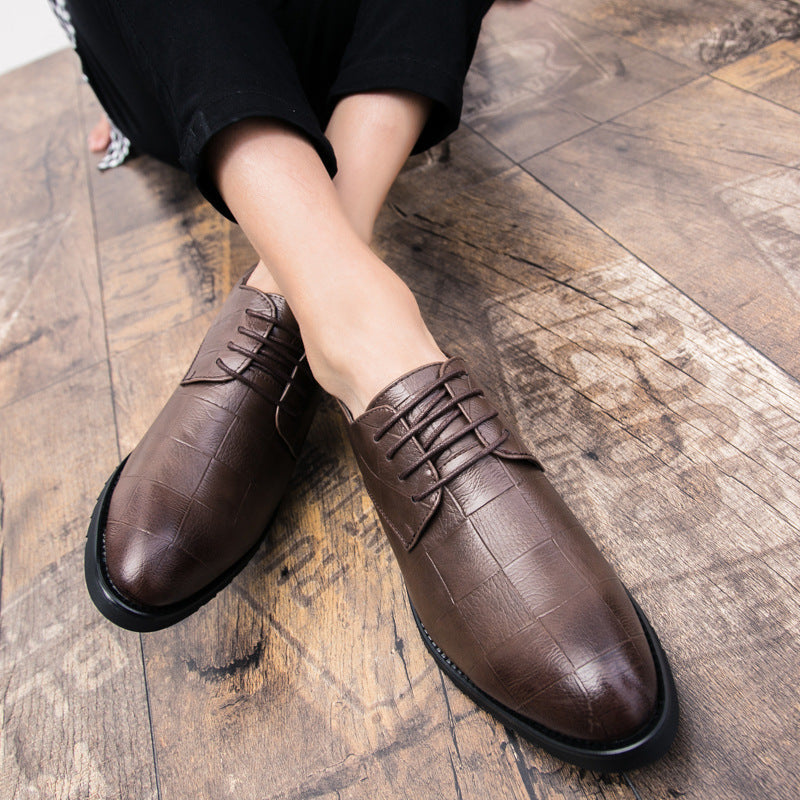 Mens Leather Korean-style Trendy Lace-up Casual Footwear British Business Formal And Leisure Shoes