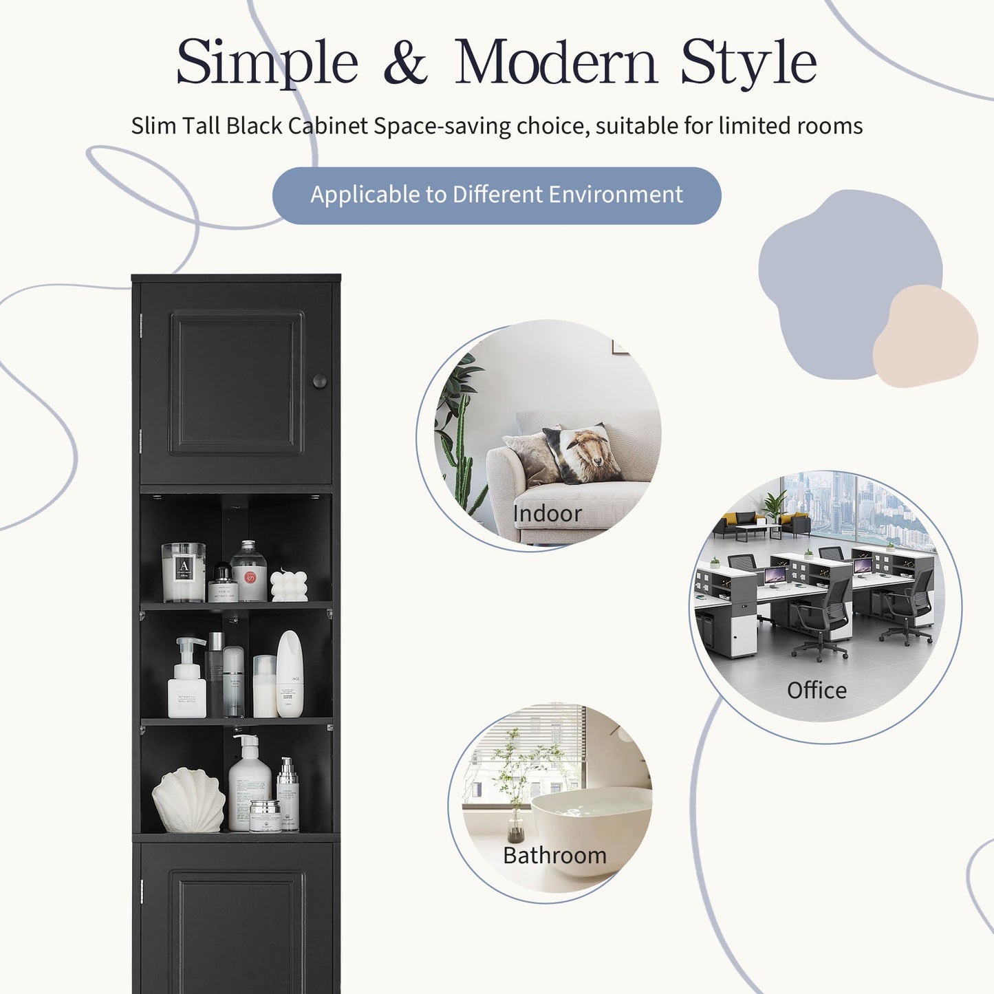 Multi-Functional Corner Cabinet Tall Bathroom Storage Cabinet with Two Doors and Adjustable Shelves, Open Shelf