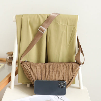Casual Nylon Cloth Hobo Bag – Simple Pleated Striped Shoulder Bag, Lightweight Shopping Crossbody Small Square Bag