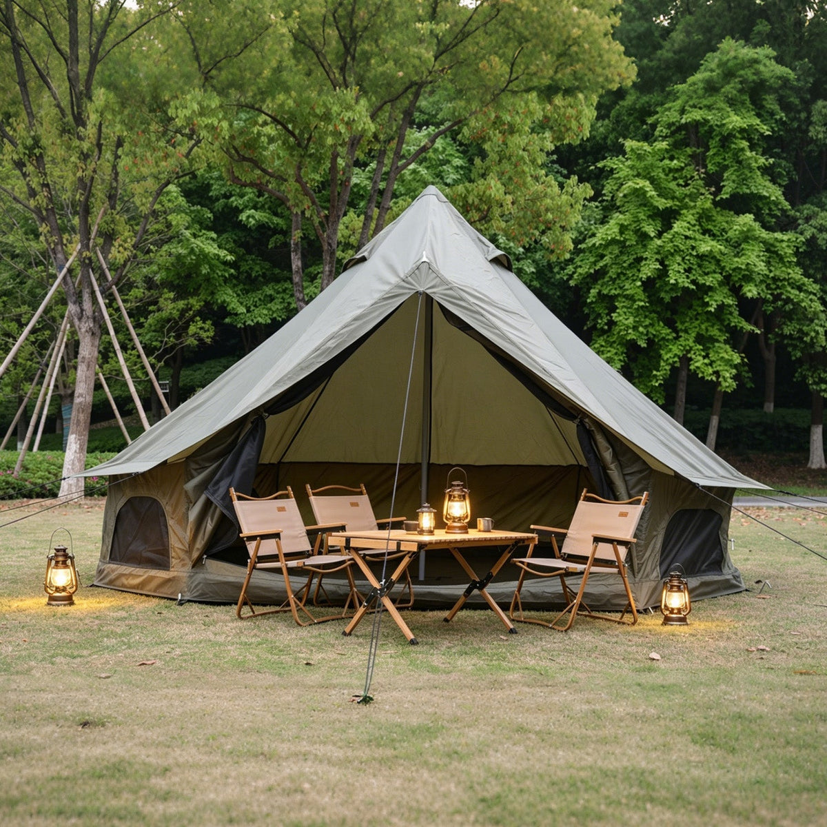 Oxford Bell Tent 13.1FT with Stove Jack for Family Camping