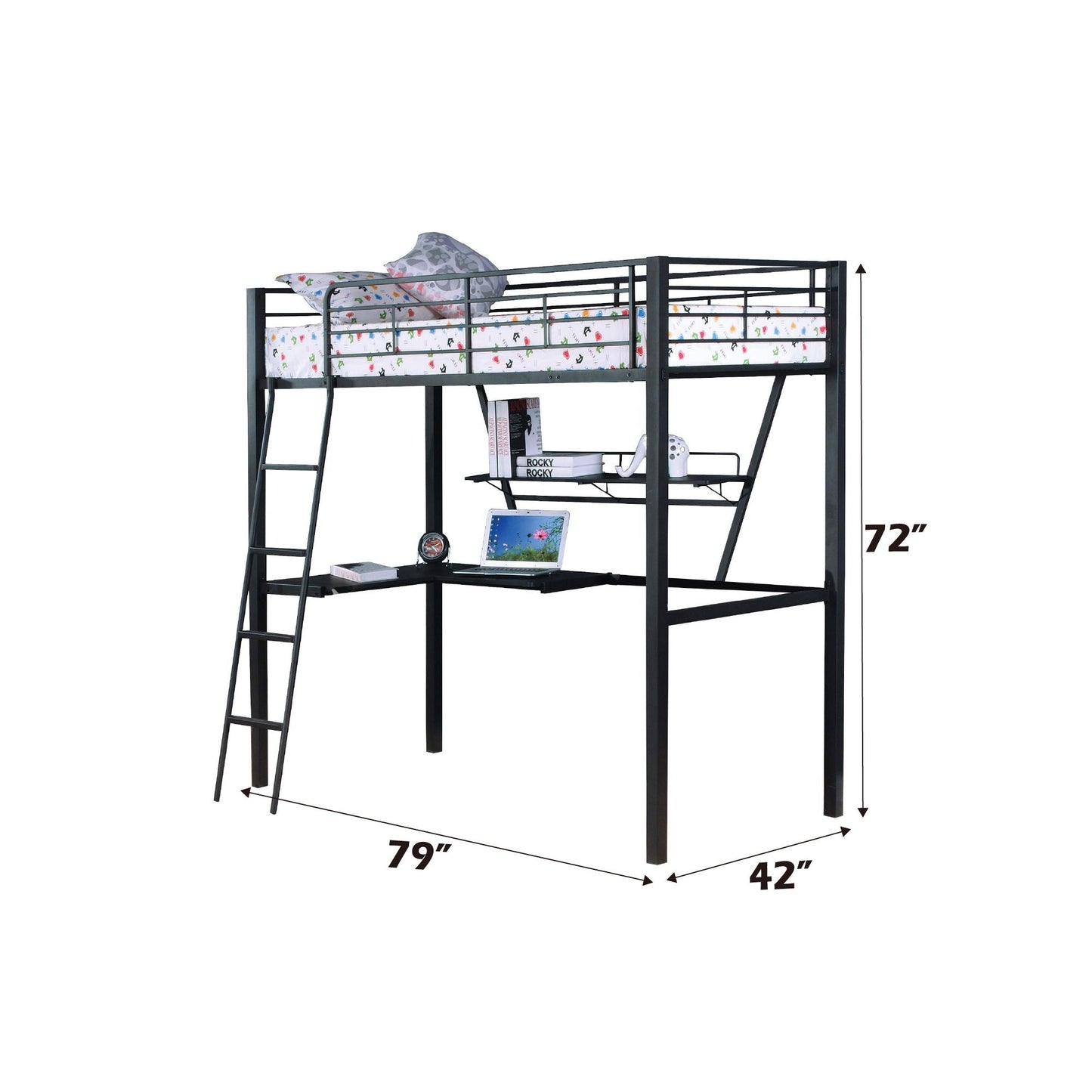 Senon Twin Loft Bed With Desk - Black / Silver