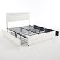 Upholstered Bed Frame With LED Lights, 4 Storage Drawers, Charging Station
