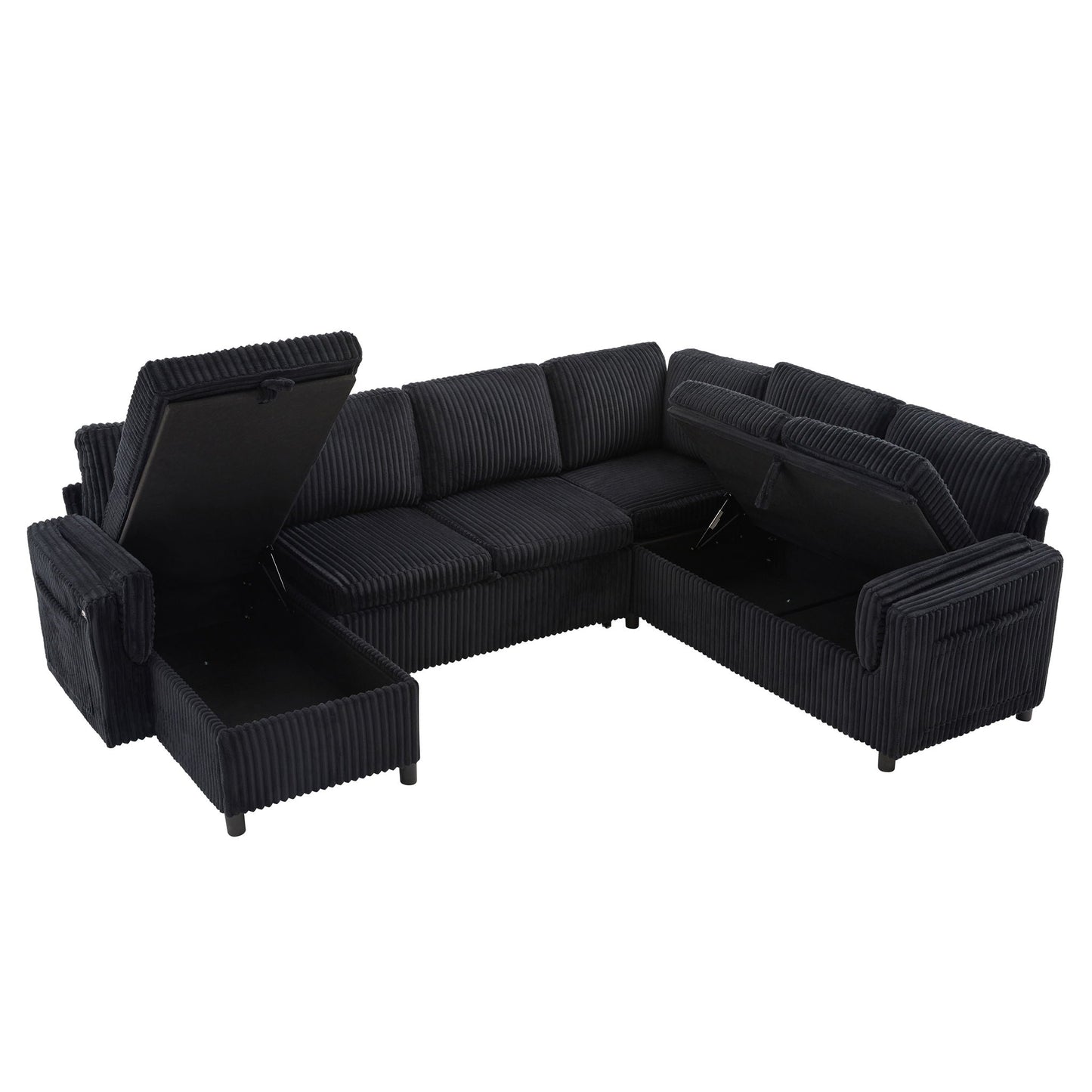 Convertible U-Shaped Sectional Sofa Bed With USB Ports And Storage