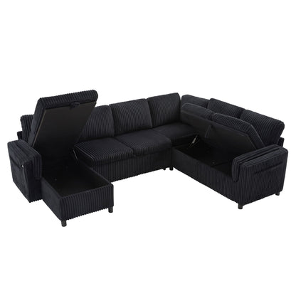 Convertible U-Shaped Sectional Sofa Bed With USB Ports And Storage