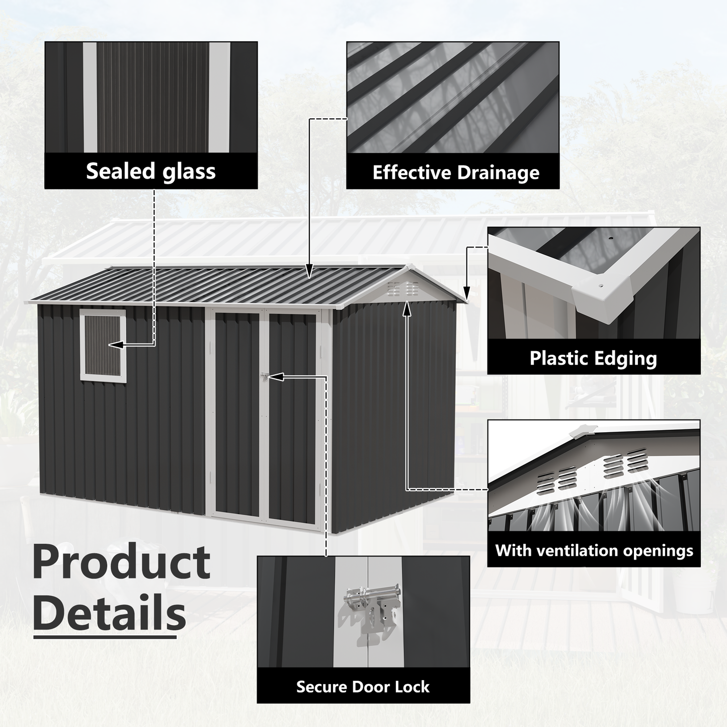 9 x 6 FT Metal Garden Shed for Patio and Backyard Storage