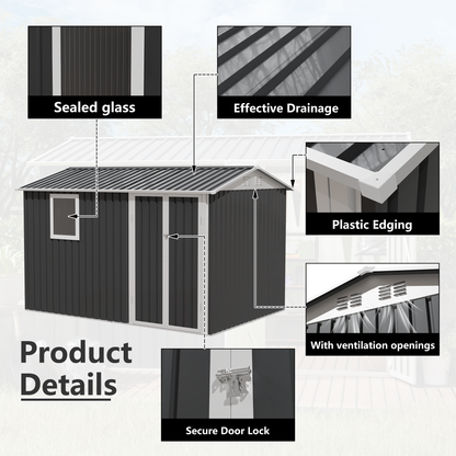 9 x 6 FT Metal Garden Shed for Patio and Backyard Storage