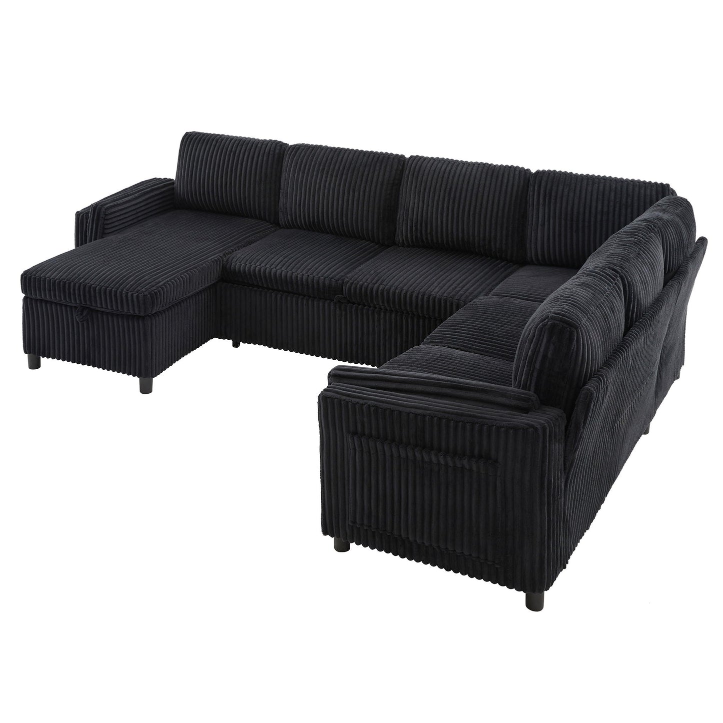 Convertible U-Shaped Sectional Sofa Bed With USB Ports And Storage