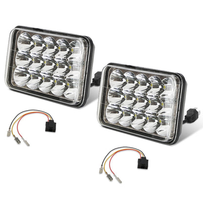 4x6in Car LED Headlights Vehicle Rectangular Headlamp with H4 Socket H4-to-3Pins Adapter with High Low Beam White Light IP68 Waterproof for 10-80V SUV
