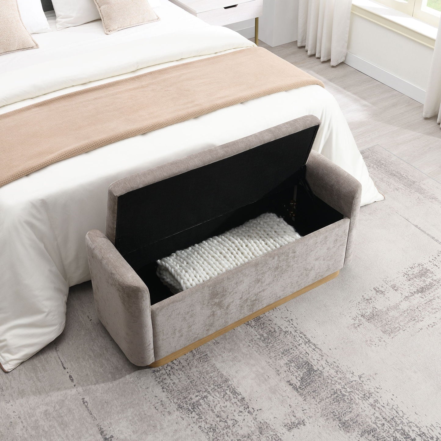 Upholstered Storage Bench With Safety Hinge