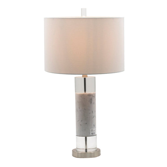 Sculpted Marble & Crystal Cylinder Table Lamp