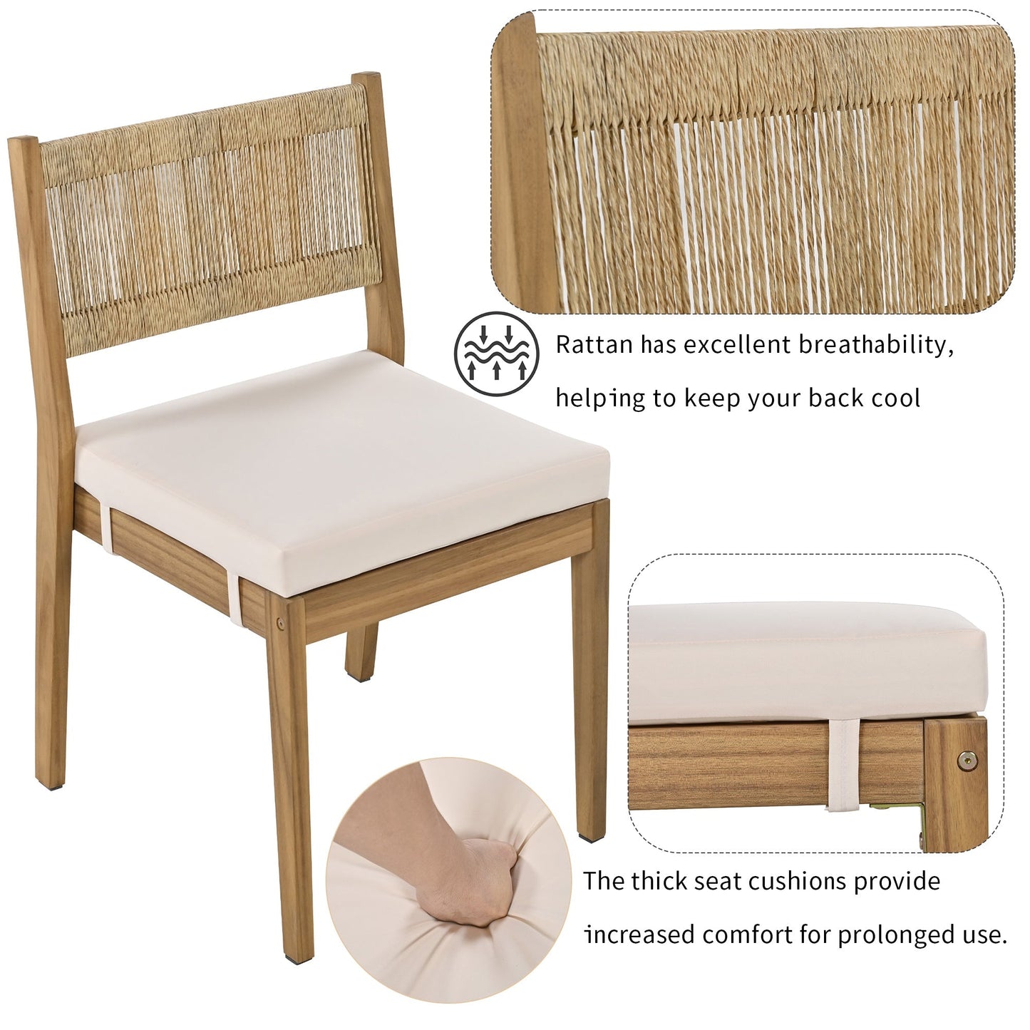 U_Style Multi-Person Outdoor Acacia Wood Dining Table and Chair Set