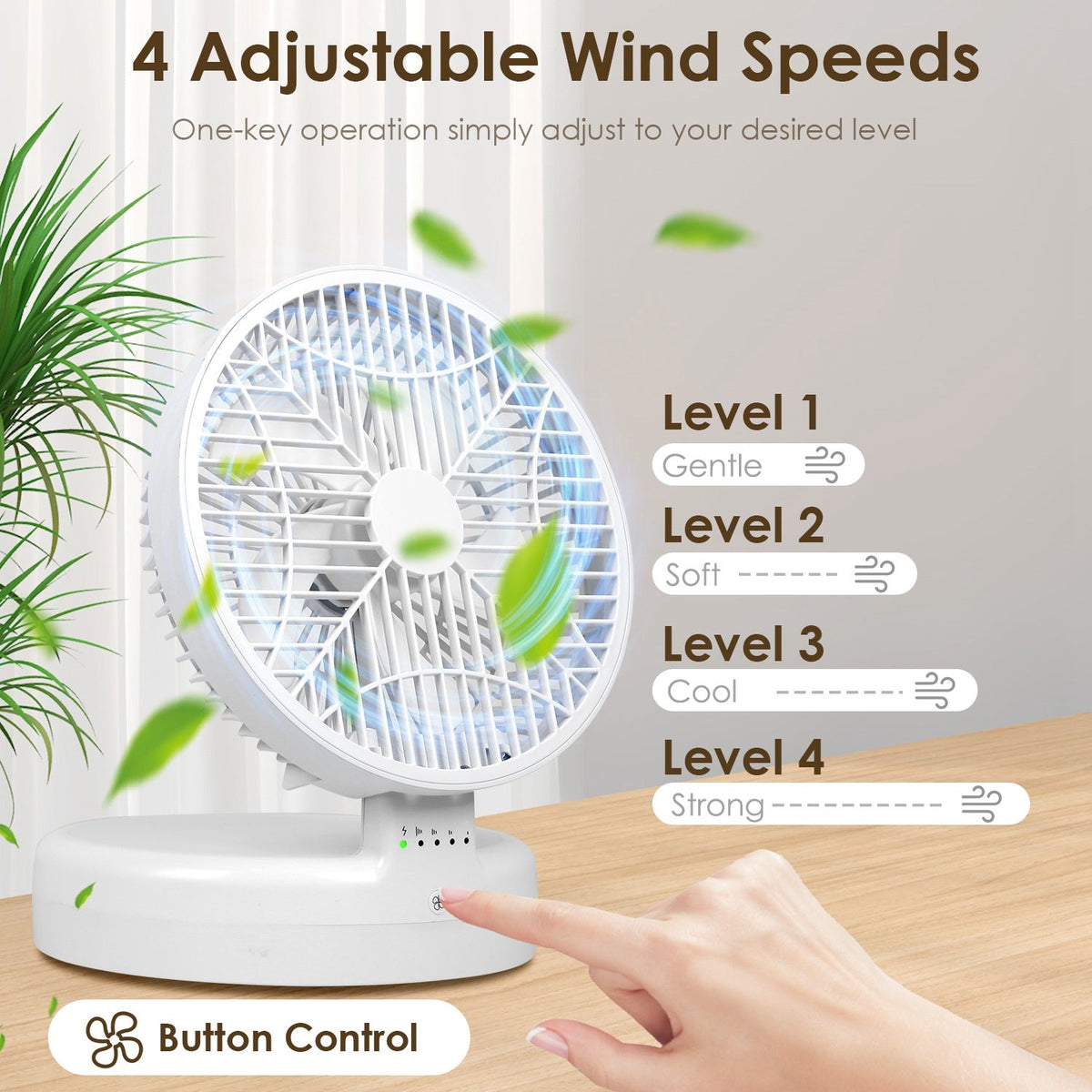 Quiet Table Fan 90¡ Foldable Desk Fan with 4 Wind Speeds Type-C Rechargeable Wall-Mounted Fan Portable Desktop Fan for Home Bedroom Kitchen Office Out